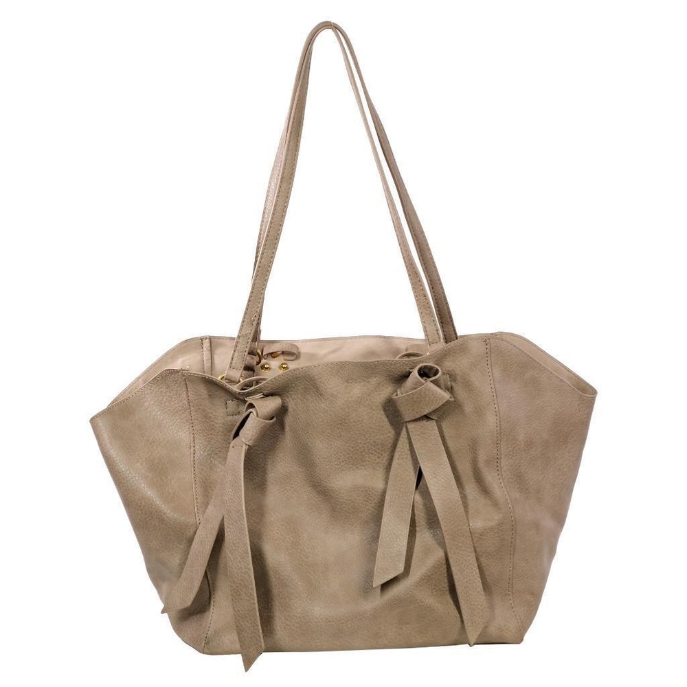 ANTHROPOLOGIE Tote Purse Shoulder Bag Gray Taupe Faux Leather Work School